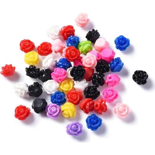 50pcs Mixed Resin Rose Flower Spacer Beads 3D Flower Charms Flat Back Beads Cabochon For DIY Scrapbook Jewelry Making Bracelets