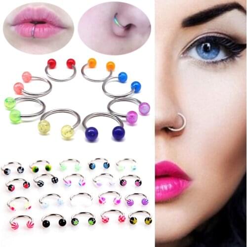 7Pcs/Set Mix Color Lip Tongue Ring Punk Nose Bar Rings Body Piercing Jewelry For Women Piercing Lips Rings