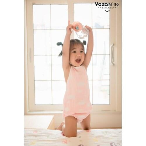 Yazan2-layer gauze baby boys and girls comfortable soft breathable summer thin refreshing pants belly pocket one-piece clothe