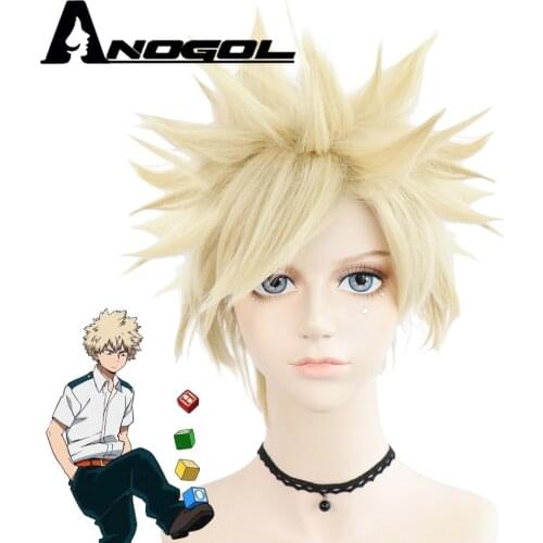 Anogol Anime My Hero Academia Baku No Hero Bakugou Katsuki Short Straight Blonde Synthetic Cosplay Wig For Halloween Costume