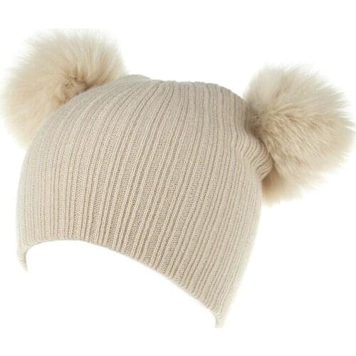 Cute Baby Winter Fox Fur Hat Girls Boys 100% Real Fur Pompoms Ball Baby Pom Pom Beanies Cap Infant Knitted Beanies H064S