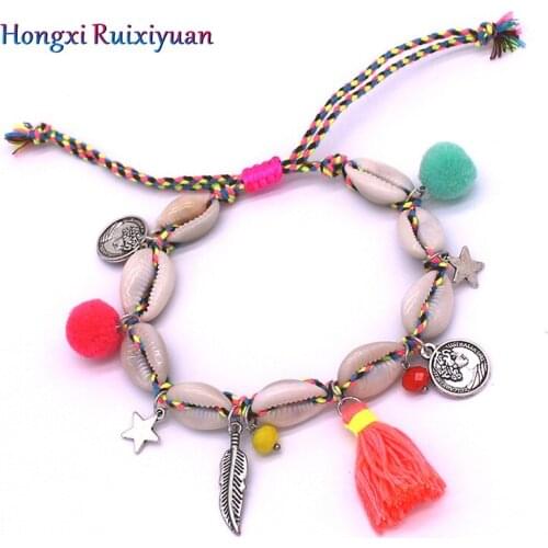 Anklet jewelry shell crystal tassel hair ball stars ladies anklet bohemian beach party shell beaded anklet bracelet fashion gift