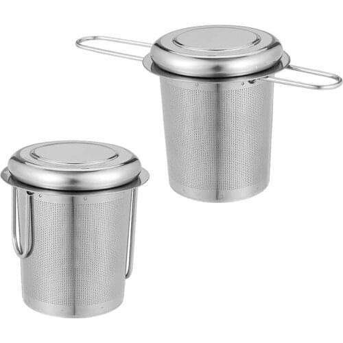 2 Pieces Tea Strainer, Tea Filter with Lid, Stainless Steel Tea Strainer for Loose Tea, Suitable Foldable Handle Design
