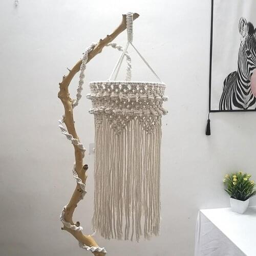 Nordic Style Cotton Rope Hand-knitted Lampshade Macrame Hanging Lamp Decoration For Living Room Tassel Lampshade Tapestry