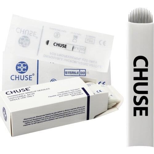 CHUSE microblades Needle A16 Permanent Makeup Needles Eyebrow Microblading Manual Blades 16-Pins Curved 50Pcs/Box