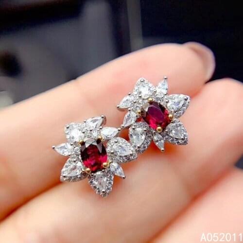 KJJEAXCMY fine jewelry natural Garnet 925 sterling silver fashion girl earrings new Ear Studs support test hot selling