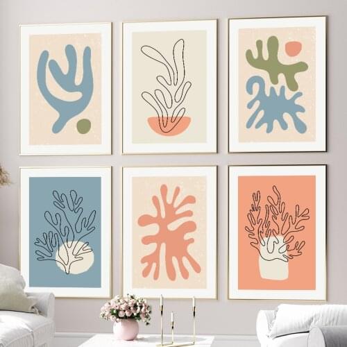 Colorful Coral Minimalism Wall Art Canvas Painting Nordic Posters And Prints Abstract Wall Pictures For Living Room Home Decor