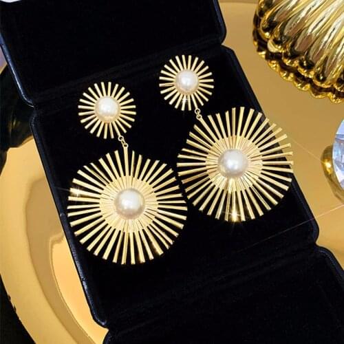 Exaggerated Big Drop Earrings for Women Big Pearl Round Dangle Earrings Wild Sun Earings Brincos Female Fashion Jewelry