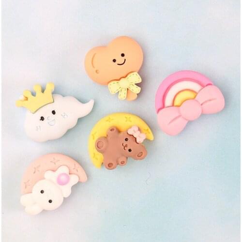 20Pcs Cute Animal Moon Heart lollipop For Child DIY Craft Decoration Scrapbooking Accessories Kawaii Flat Back Resin Cabochon