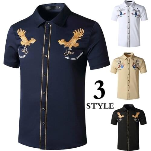 Fashion New Short Sleeve Mens Shirts Embroidery Male Shirts Slim Fit Fashion Man Shirts