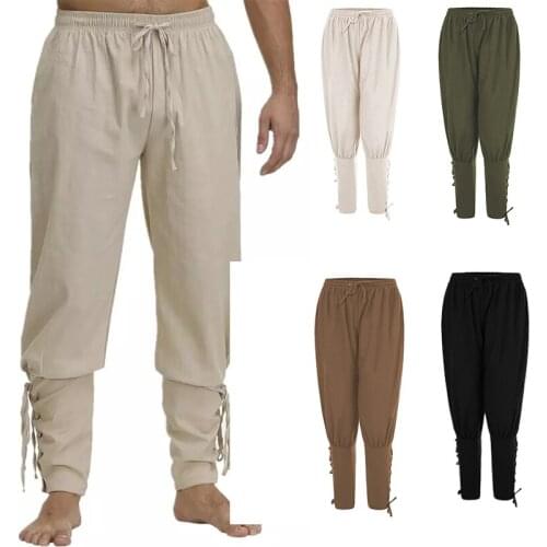 Men Medieval Trousers Cosplay Costume Pirate Viking Renaissance Leg Bandage Loose Pant Halloween Costumes for Mans Adult Pants
