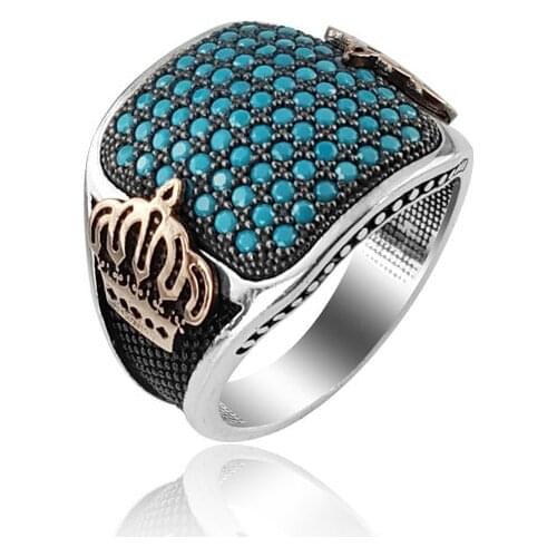925 Silver King Ring for Men Turquoise Mans Ring