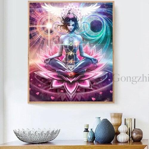 5D Diy Rhinestones Diamond Painting Full Round Drills Picture Lotus Buddha Paint By Numbers Cross-Stitch Kits Embroidery Mosaic