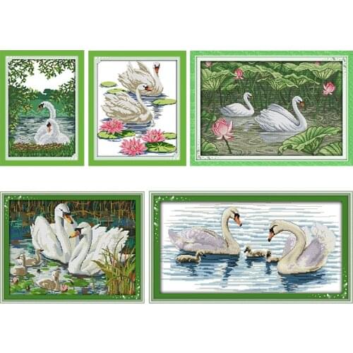 Joy Sunday Cross-Stitch Kits Stamped White Swan Printed 11CT 14CT Counted Patterns Crafts Decor Embroidery Needlework Thread Set