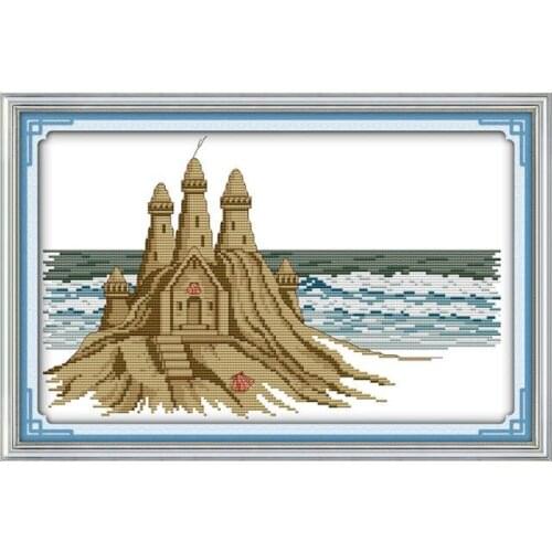 Cross stitch suit, Sandcastle beach scenery DMC embroidery thread cross-stitch wall decoration embroidery paintings