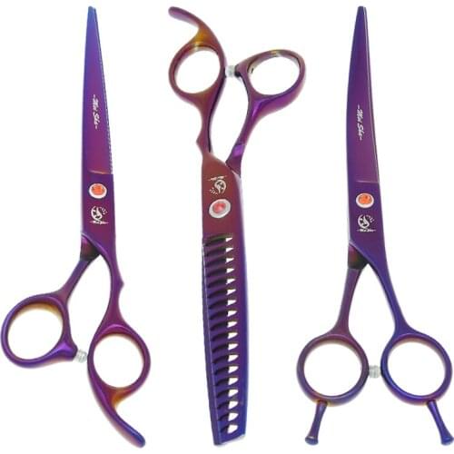 Meisha 7" Professional Pet Grooming Shears Set Animal Straight& Thinning & Curved Scissors with Comb Bag Dog Accessories HB0233