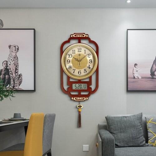 Chinese Style Solid Wood Wall Clock Calendar Golden Silent Vintage Wall Clock Large Luxury Zegary Na Sciane Home Decor AD50WC