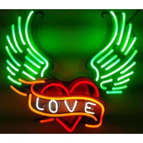 Neon Sign Love Wing with Heart Neon light Neon Wall Sign Wed Window Advertise Lamp Decorate Home color Handmade Real glass TUBE
