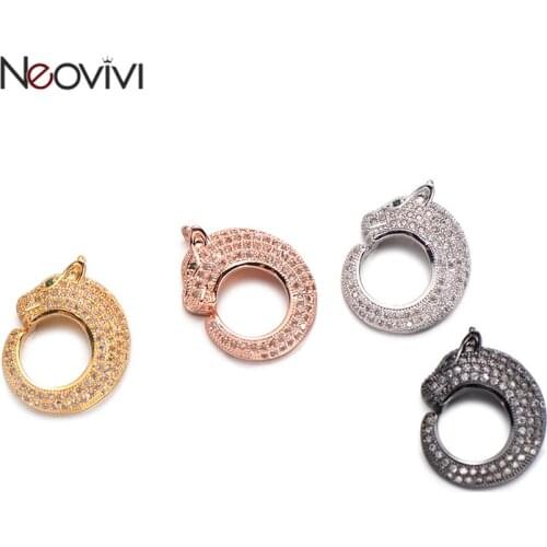 Neovivi Leopard head Pendants for Necklace Handmade Round Shape Micro Pave White CZ Bead DIY Charms fir Jewelry Making Wholesale