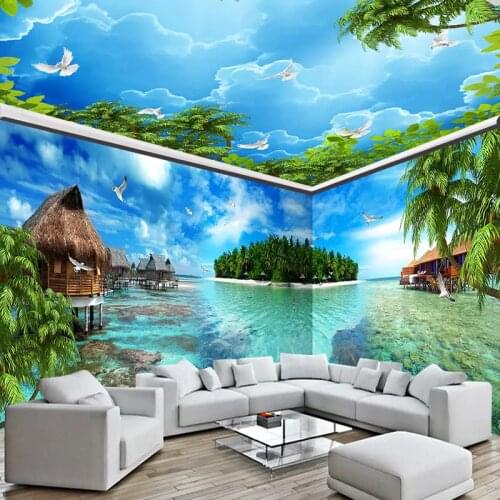 Custom 3D Photo Wallpaper Maldives Sea Island Scenery Whole House Background Wall Painting Living Room Ceiling Mural De Parede