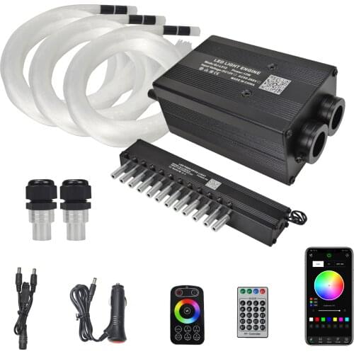 12W bluetooth APP double connector twinkle LED ceiling star sky touch control optic fiber light car roof shooting star kit