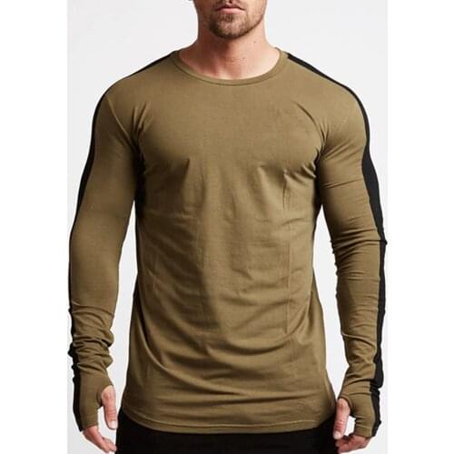 Casual Long sleeve T-shirt Men Fitness Cotton t shirt Male Gym Workout Skinny Tee shirt Tops Army Green Running Sport Clothing