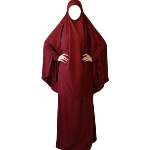 Ramadan 2 Piece Muslim Prayer Garment Sets Women Hijab Abaya Jilbab Maxi Dress Khimar Burqa Islamic Clothing Overhead Arab Robe