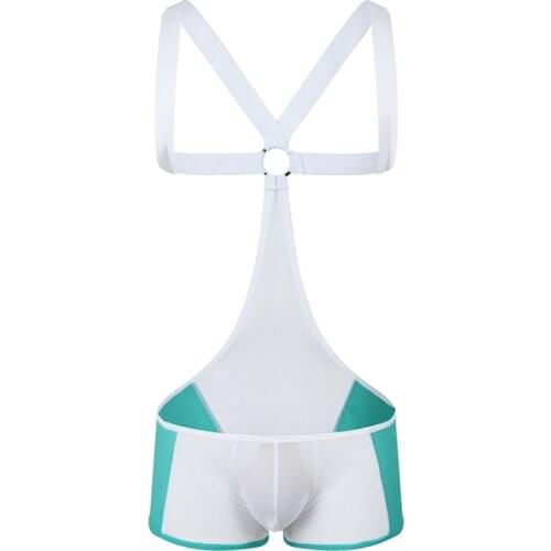Sexy Mesh Men Singlet Suspender with Boxer Macho Show Night Club Bodysuit Underwear Bikini Costume
