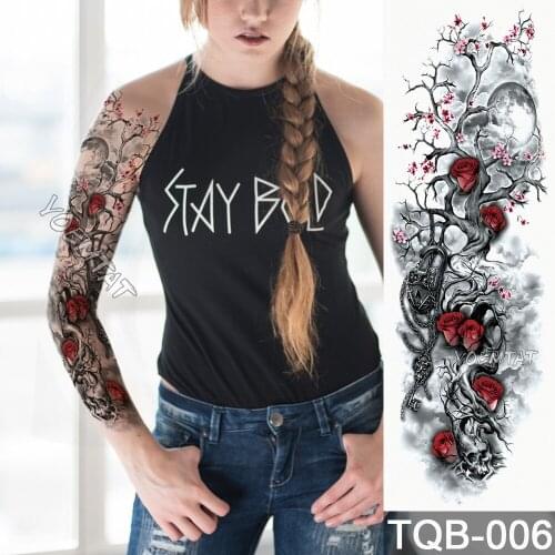 NEW 48*17cm Full Flower Arm Tattoo Sticker Death Tree Moon Plum Temporary Body paint Water Transfer fake Tatoo sleeve