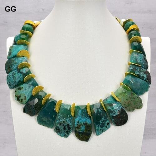 GuaiGuai Jewelry 21" Green Top-drilled Fancy Polished Agate Gems Gold Plated Charm Necklace