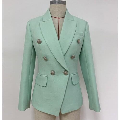 Free Shipping Spring Autumn Designer Fashion Mint Green Blazer Women High Quality Elegant Office Ladies Business Formal Blazers