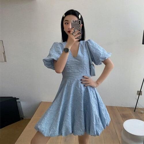 Bella Philosophy 2021 Summer V-Neck Puff Sleeve Mini Dress Vintage Women French Vestidos Casual Street Lady Princess Party Dress