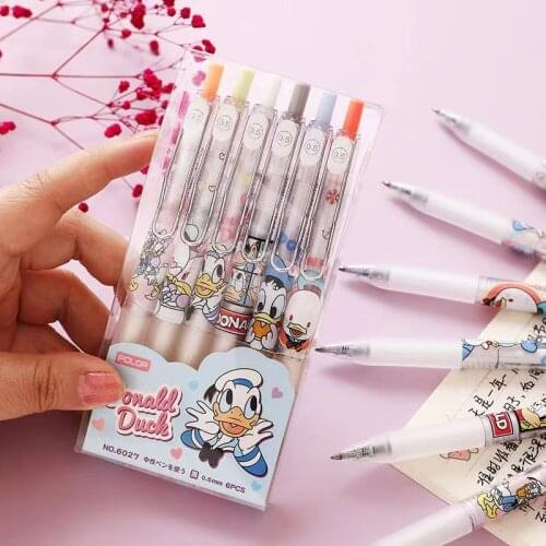 48pcs/batch Disney cartoon gel pen Korean cute ballpoint pen black ink office signature pen simple and fresh writing pen gift