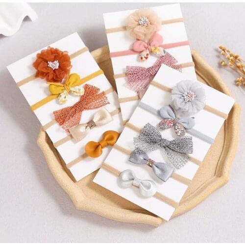 5pcs/Set Nylon Baby Headband For Girls Headbands Set Infant Bows Hair Accessories Newborn Elastic Hair Band Headwear Photo Props
