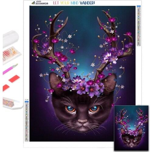 5D DIY Diamond Painting Cat Horns UP Diamond Embroidery Art Flower Cross Stitch Kit Animal Bird Picture Home Decor cuadros