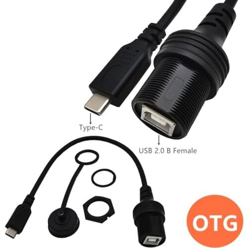 Car Dash Flush Mount Type-C USB 3.1 Male To Type B Female Printer OTG Data Cable BF-CM Socket Cable Installation Panel Kit 1FT