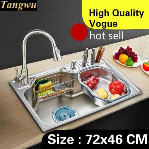 Free shipping Apartment kitchen single trough sink vogue high capacity wash vegetables standard 304 stainless steel 72x46 CM