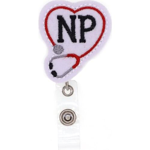 Free Shipping Heart Stethoscope NP Retractable Felt ID Badge Holder Reel