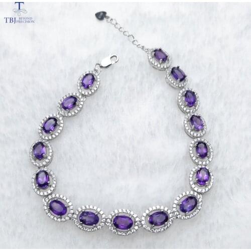 TBJ ,100% natural 16pcs of oval 4*6mm 8 ct amethyst bracelet in 925 silver ,classic design gemstone bracelet with gift box