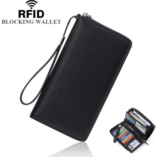 Brand Designer Women Wallet RFID Blocking PU Leather Purse Female Long Wallet Card Holders Coin Purse Clutch Zipper Wallet Women