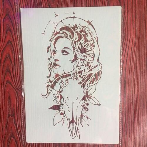 CraftArtGo DIY Devil girl Stencils Painting Scrapbook Coloring Cake decorating sugar powder sieve printing mold printing table