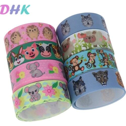 DHK 5yards wolf elephant animals Printed Grosgrain Ribbon Accessory Hairbow Headwear Decoration DIY Wholesale OEM E1737