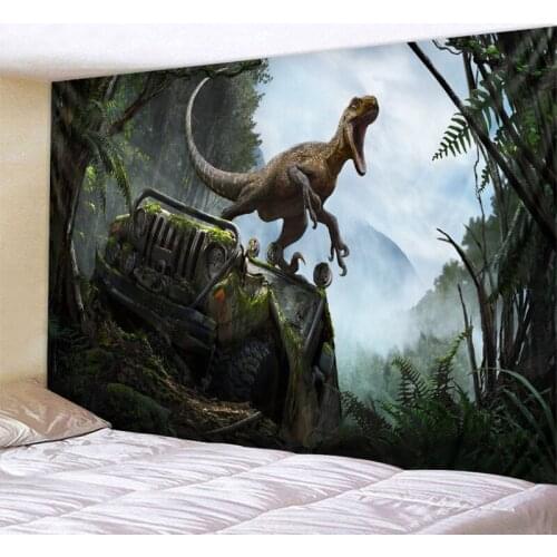 Dinosaur on old car tapestry polyester printing background hanging fabric factory direct sales can be customized size
