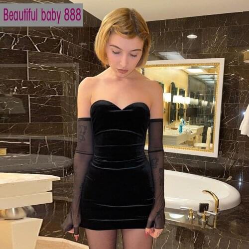 Meqeiss Elegant Black Flannel Off Strapless Party Bodycon Dresses Womens 2021 New Year Sexy Backless Tube Top Mini Dress Female