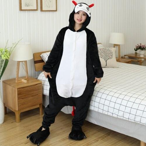 Devil Onesie Adults Animal Unicorn Flannel Pajamas Suit Warm Soft Stitch Sleepwear Onepiece Winter Jumpsuit Cat Cosplay Costumes