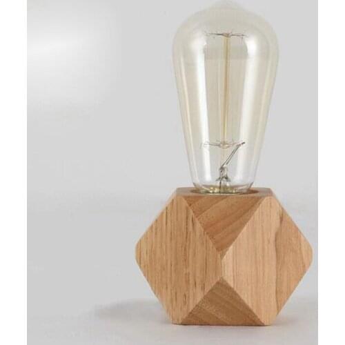 Hot Modern table lamp E27 Wooden desk lamp Diamond bedside lamp for home/bedroom/living room decor EU-Plug Wooden Base