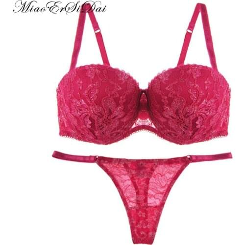 Sexy bra set red gold lace underwear 1/2 cup B C D cup 34 36 38
