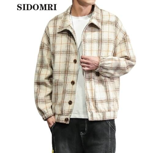Plaid Jackets Men Winter stand collarThick Basic Loose Retro Streetwear Outwear Stitching Mens Patchwork Simple Daily Jacket New