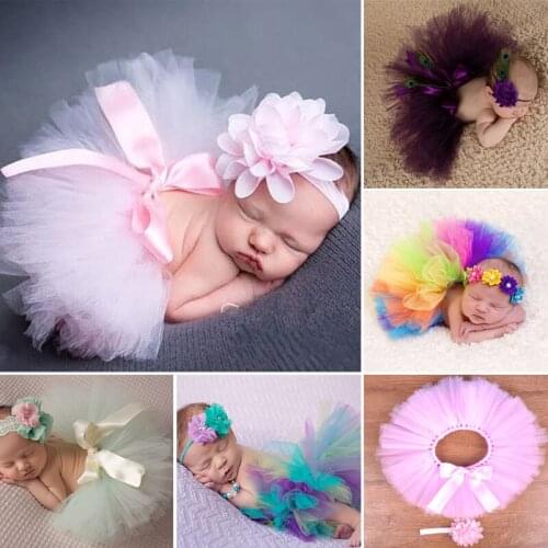 Top Sale Baby Girl Tulle Tutu Skirt and Flower Headband Set Newborn Photography Props Baby Birthday Gift