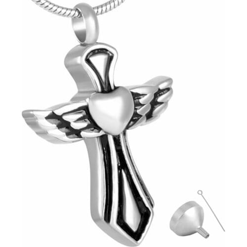 MJD8325 Cremation Jewelry Black W Cross Urn Ashes Necklace Memorial Keepsake Pendant